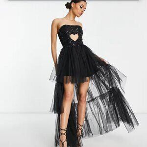 ASOS Lace & Beads Black Heart Hi-Low Dress